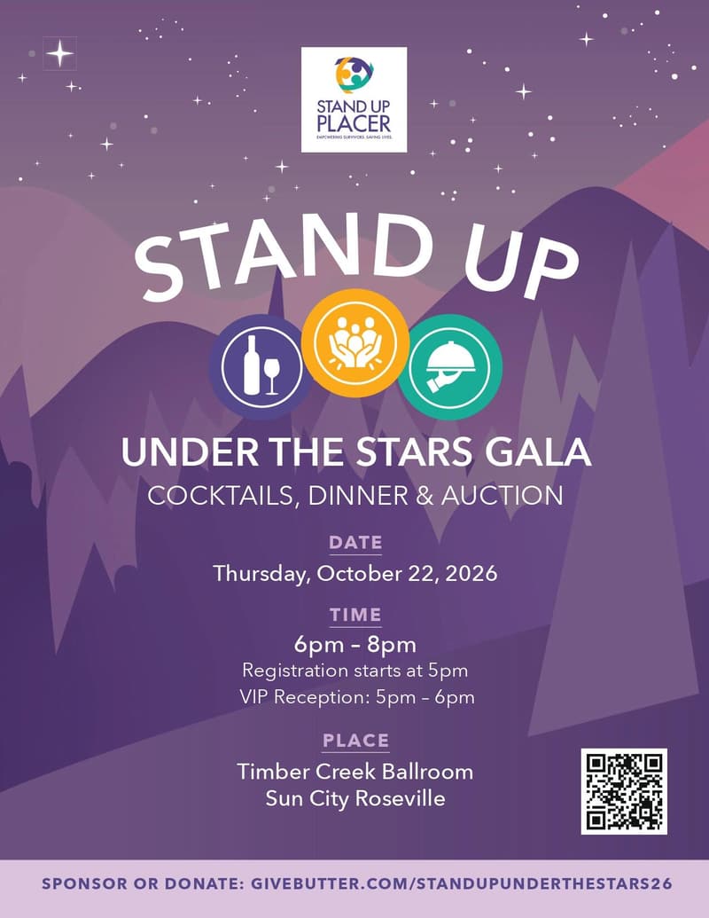 Under the Stars Gala artwork: the Stand Up logo above purple mountains and a starry sky.