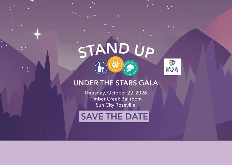 Under the Stars Gala 2026 artwork: Thursday, October 22, 2026, Timber Creek Ballroom, Sun City Roseville.